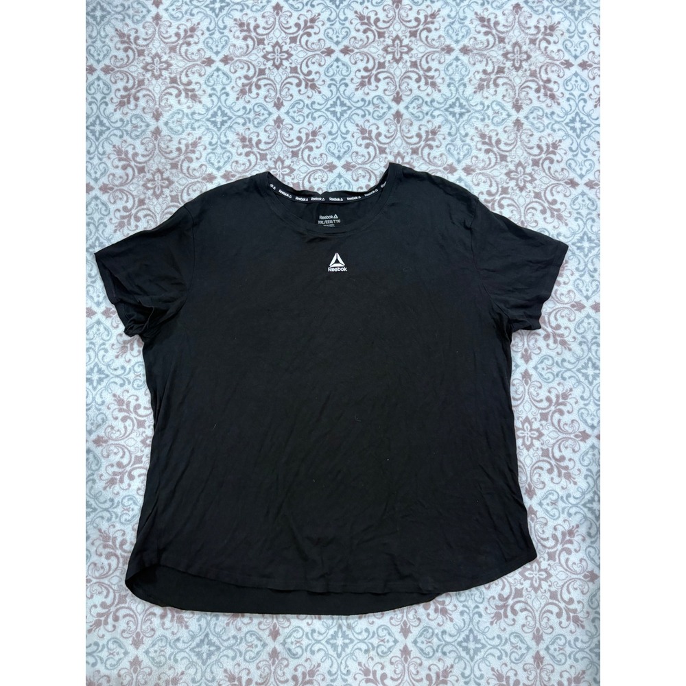 Reebok Womens XXL Black Short Sleeve Activewear T-Shirt Delta Logo Crew Neck